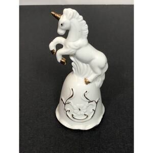 Vintage Porcelain Unicorn Bell White & Gold UCGC 6" Floral Scroll Magical